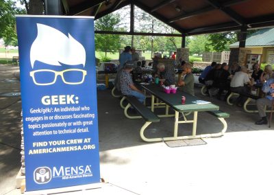 Welcome Mensa! -geek sign at shelter house