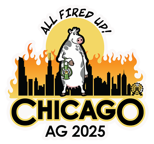 Image of a cow in front of Chicago skyline for AG 2025